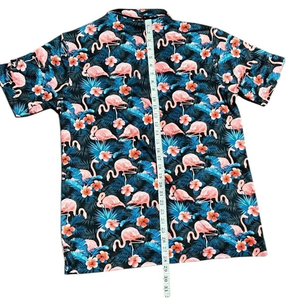 Waggle Golf Polo Flamingo print 🦩 Hawaiian tropical size large - Picture 4 of 5